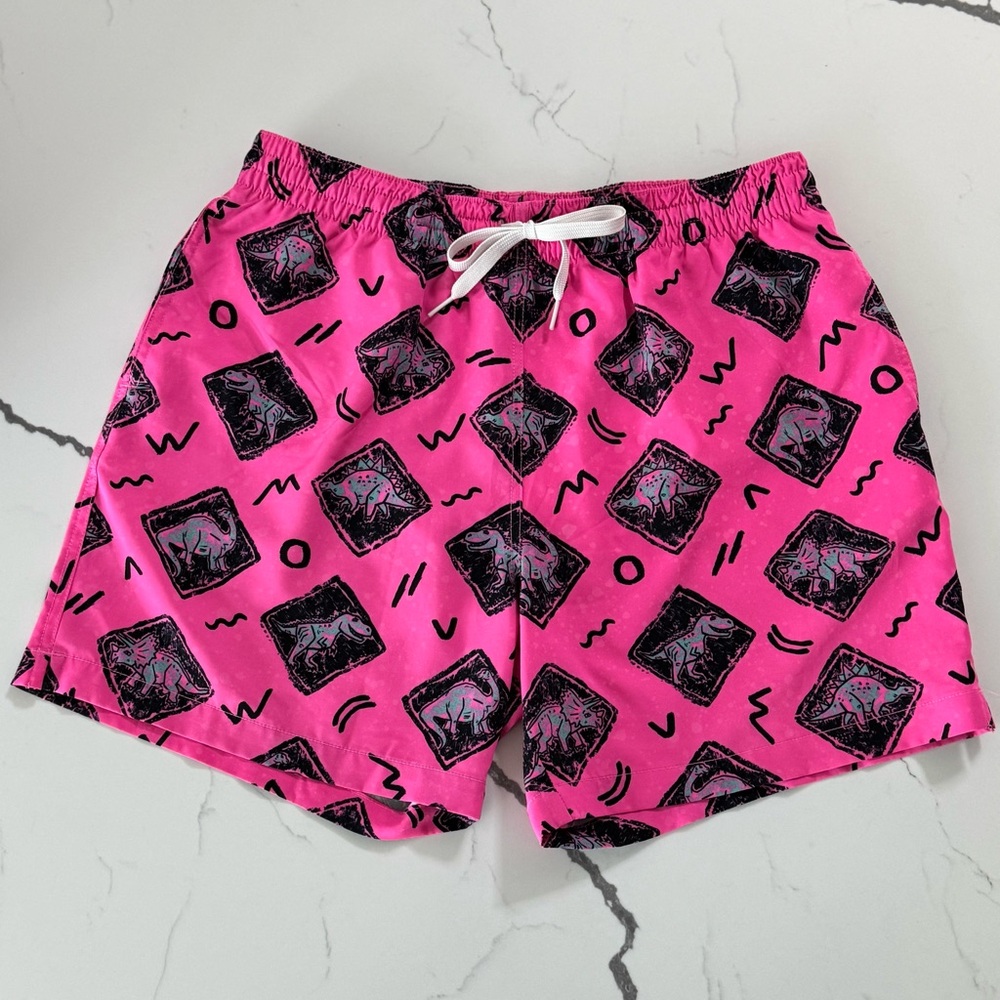 Chubbies Pink and Dino Print Swim Trunks